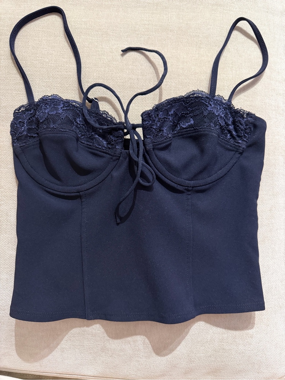 Edikted Navy Lace Cupped Corset Crop Top